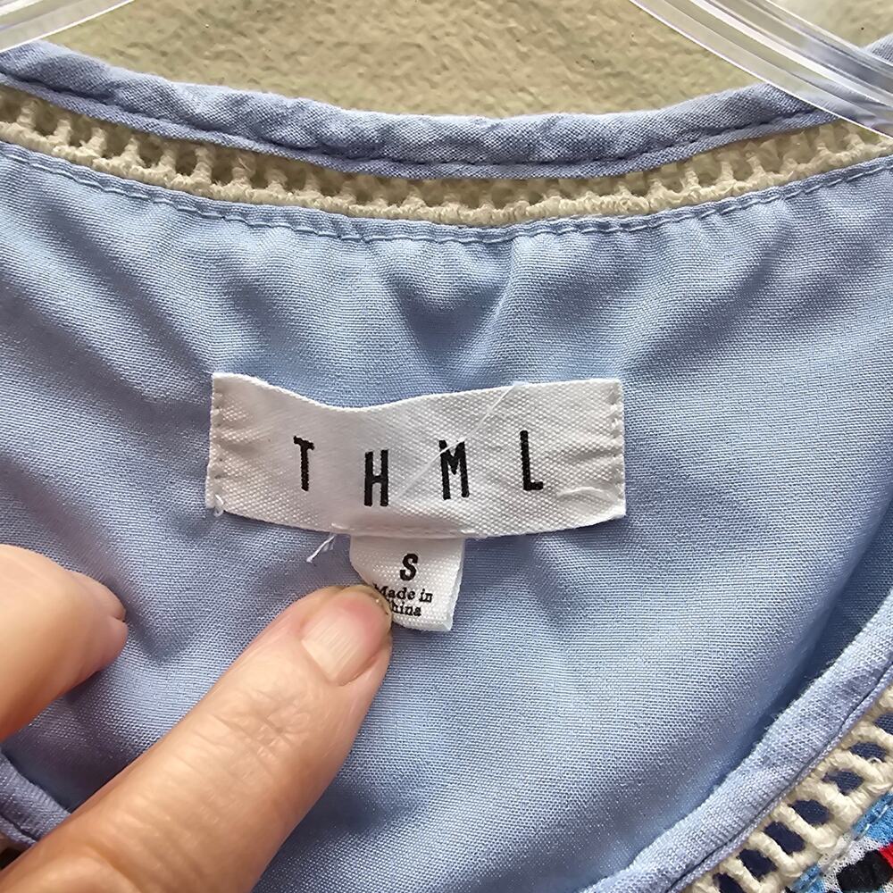 THML Women's Multicolor Embroidered Mini Dress Cowgirl Boho Light Blue SZ Small - Picture 5 of 7